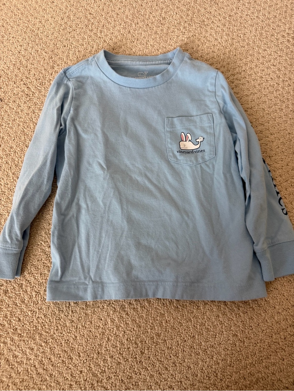 Vineyard Vines Kids Baby Blue Long-Sleeve Pocket Tee with Whale